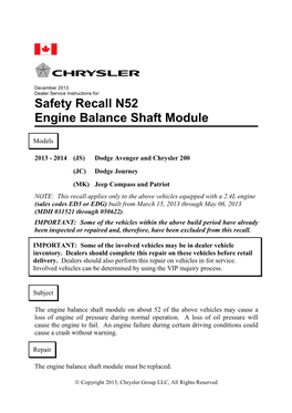 Safety Recall N52 Engine Balance Shaft Module