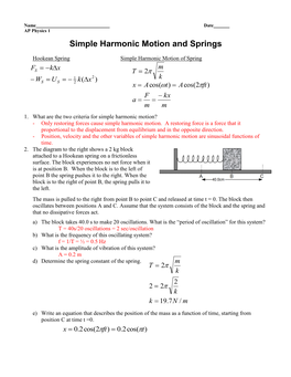 Simple Harmonic Motion and Springs