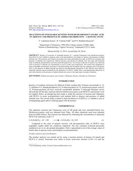 Reactions of Enolisable Ketones with Dichloroisocyanuric Acid in Absence and Presence of Added Chloride Ions – a Kinetic Study