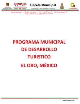 Programa Municipal De Desarrollo Turistico El Oro, México