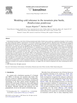 Modeling Cold Tolerance in the Mountain Pine Beetle, Dendroctonus Ponderosae