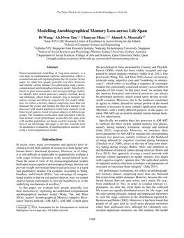 Modelling Autobiographical Memory Loss Across Life Span Di Wang,1 Ah-Hwee Tan,1,2 Chunyan Miao,1,2,3 Ahmed A