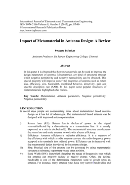 Impact of Metamaterial in Antenna Design: a Review