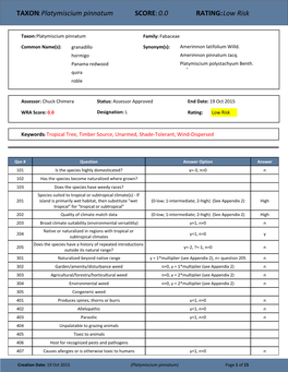 TAXON:Platymiscium Pinnatum SCORE:0.0 RATING:Low Risk