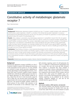 Constitutive Activity of Metabotropic Glutamate Receptor 7 Paul J Kammermeier