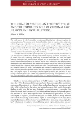 The Crime of Staging an Effective Strike and the Enduring Role of Criminal Law in Modern Labor Relations