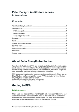 Peter Forsyth Auditorium Access Information