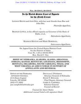 In the United States Court of Appeals for the Ninth Circuit ______LINDSAY HECOX and JANE DOE, with Her Next Friends Jean Doe and John Doe, Plaintiffs-Appellees, V