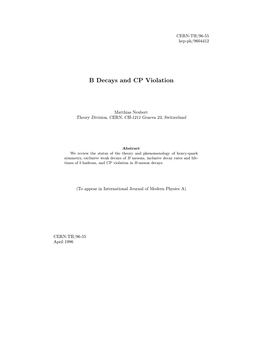 B Decays and CP Violation