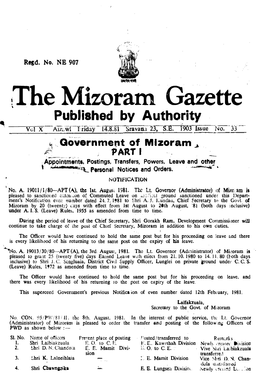 !The Mizoram Gazette , Published by Authority