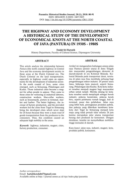 The Highway and Economy Development a Historical Study of the Development of Economical Knots at the North Coastal of Java (Pantura) in 1930S - 1980S
