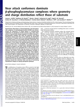 Near Attack Conformers Dominate Β-Phosphoglucomutase Complexes Where Geometry and Charge Distribution Reﬂect Those of Substrate