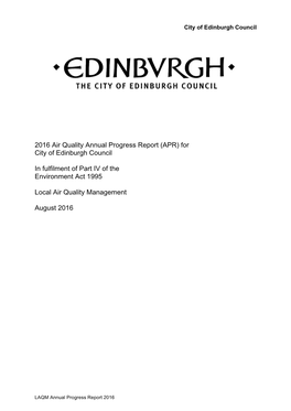 2016 Air Quality Annual Progress Report (APR) for City of Edinburgh Council
