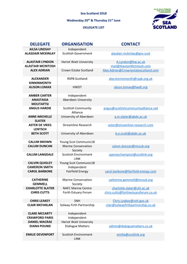 DELEGATE ORGANISATION CONTACT AILSA LINDSAY Independent ALASDAIR MCKINLAY Scottish Government Alasdair.Mckinlay@Gov.Scot