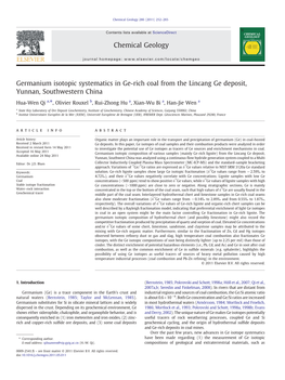 Germanium Isotopic Systematics in Ge-Rich Coal from the Lincang Ge Deposit, Yunnan, Southwestern China