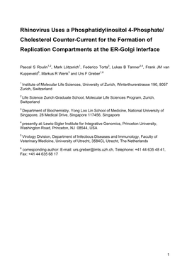 Rhinovirus Uses a Phosphatidylinositol 4-Phosphate/ Cholesterol Counter-Current for the Formation of Replication Compartments at the ER-Golgi Interface