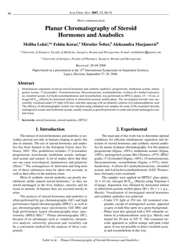 Planar Chromatography of Steroid Hormones and Anabolics Meliha Leki},A* Fehim Kora},A Miroslav Šober,B Aleksandra Marjanovi}B