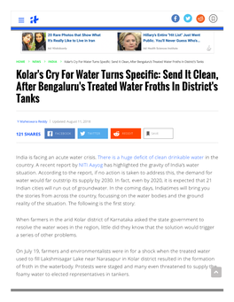 Kolar's Cry for Water Turns Specific