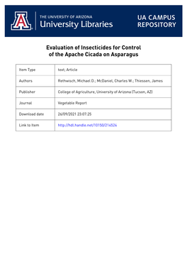 Evaluation of Insecticides for Control of the Apache Cicada on Asparagus