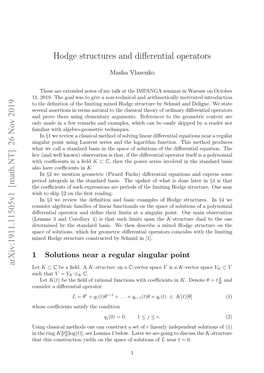 Arxiv:1911.11505V1 [Math.NT] 26 Nov 2019 Hodge Structures and Differential Operators