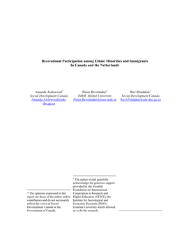 Recreational Participation Among Ethnic Minorities and Immigrants in Canada and the Netherlands