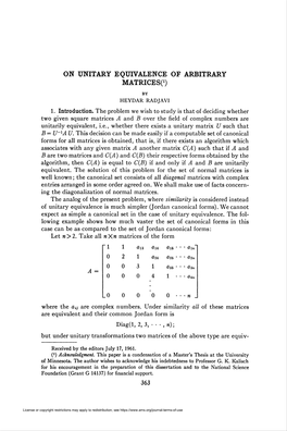 On Unitary Equivalence of Arbitrary Matrices^)