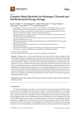 Complex Metal Hydrides for Hydrogen, Thermal and Electrochemical Energy Storage