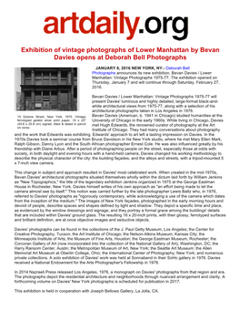 Exhibition of Vintage Photographs of Lower Manhattan by Bevan Davies Opens at Deborah Bell Photographs