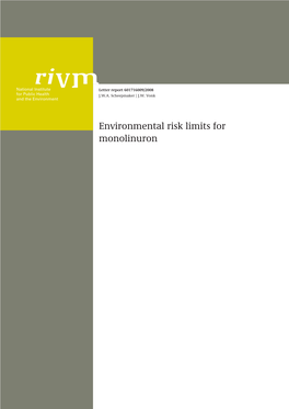 RIVM Briefrapport 601716009 Environmental Risk Limits For