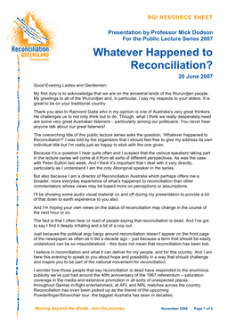 Whatever Happened to Reconciliation? [PDF 399KB]