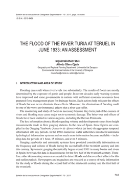 The Flood of the River Turia at Teruel in June 1933: an Assessment