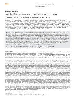 Investigation of Common, Low-Frequency and Rare Genome-Wide Variation in Anorexia Nervosa