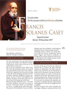 Francis Solanus Casey COMUNICAZIONI Circular Letter of the General Minister ©