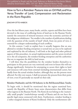 How to Turn a Reindeer Pasture Into an Oil Well, and Vice Versa: Transfer of Land, Compensation and Reclamation in the Komi Republic