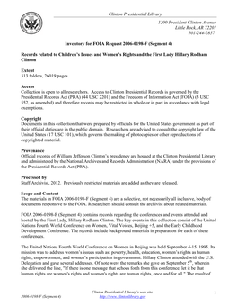 FOIA 2006-0198-F (Segment 4) Are a Selective, Not Necessarily All Inclusive, Body of Documents Responsive to the FOIA