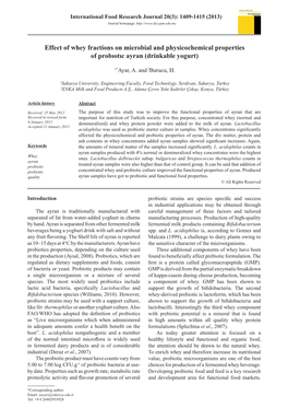 Effect of Whey Fractions on Microbial and Physicochemical Properties of Probıotıc Ayran (Drinkable Yogurt)