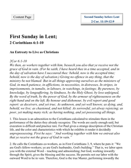 First Sunday in Lent; 2 Corinthians 6:1-10