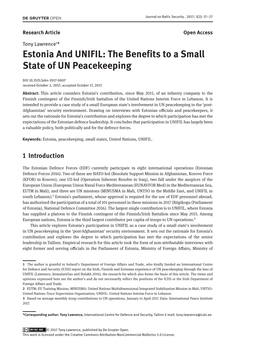 Estonia and Unifil: the Benefits to a Small State of Un Peacekeeping