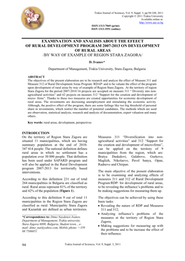 Examination and Analisis About the Efeect of Rural Development Program 2007-2013 on Development of Rural Areas /By Way of Example of Region Stara Zagora