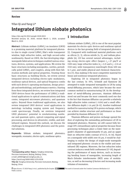 Integrated Lithium Niobate Photonics Received January 10, 2020; Revised March 1, 2020; Accepted 1 Introduction March 4, 2020