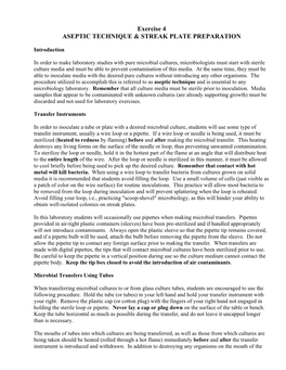 Exercise 4 ASEPTIC TECHNIQUE & STREAK PLATE PREPARATION