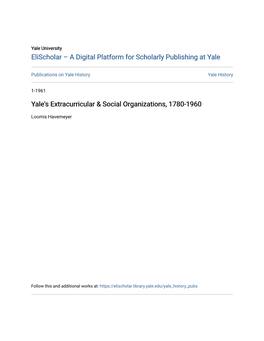 Yale's Extracurricular & Social Organizations, 1780-1960