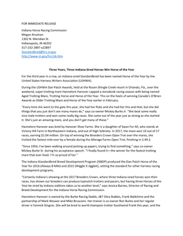 FOR IMMEDIATE RELEASE Indiana Horse Racing Commission Megan