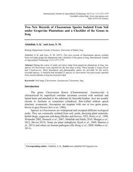 Two New Records of Chaetomium Species Isolated from Soil Under Grapevine Plantations and a Checklist of the Genus in Iraq