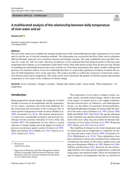 A Multifaceted Analysis of the Relationship Between Daily Temperature of River Water and Air