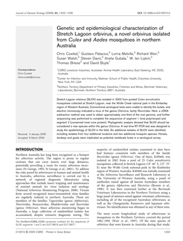 Genetic and Epidemiological Characterization of Stretch Lagoon Orbivirus, a Novel Orbivirus Isolated from Culex and Aedes Mosquitoes in Northern Australia