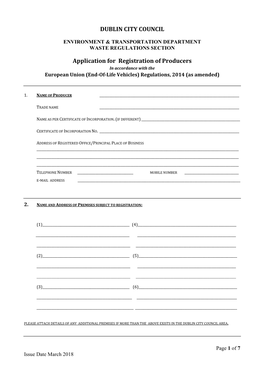 DUBLIN CITY COUNCIL Application for Registration of Producers