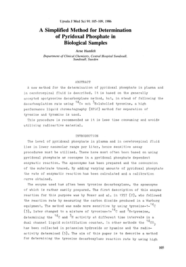 A Simplified Method for Determination of Pyridoxal Phosphate in Biological Samples