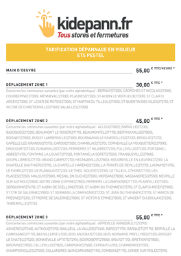 Tarification Dépannage En Vigueur Ets Pestel