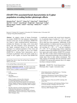 EDARV370A Associated Facial Characteristics in Uyghur Population Revealing Further Pleiotropic Effects
